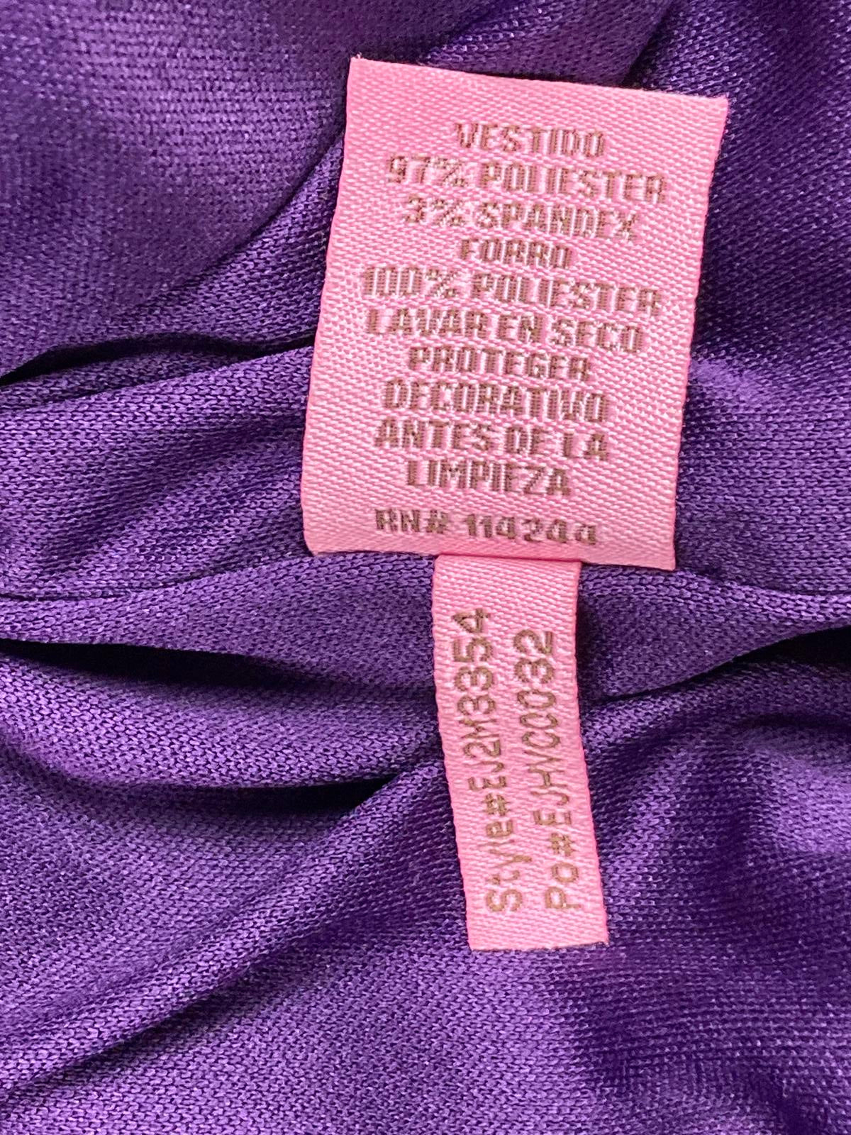 Eliza J Purple Satin One Shoulder Jeweled Brooch Cocktail Dress Lined Size 8