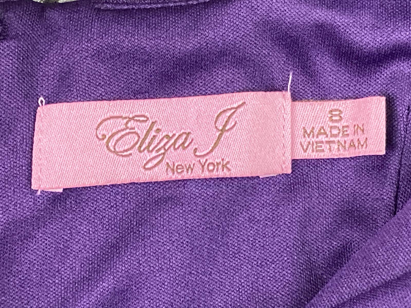 Eliza J Purple Satin One Shoulder Jeweled Brooch Cocktail Dress Lined Size 8