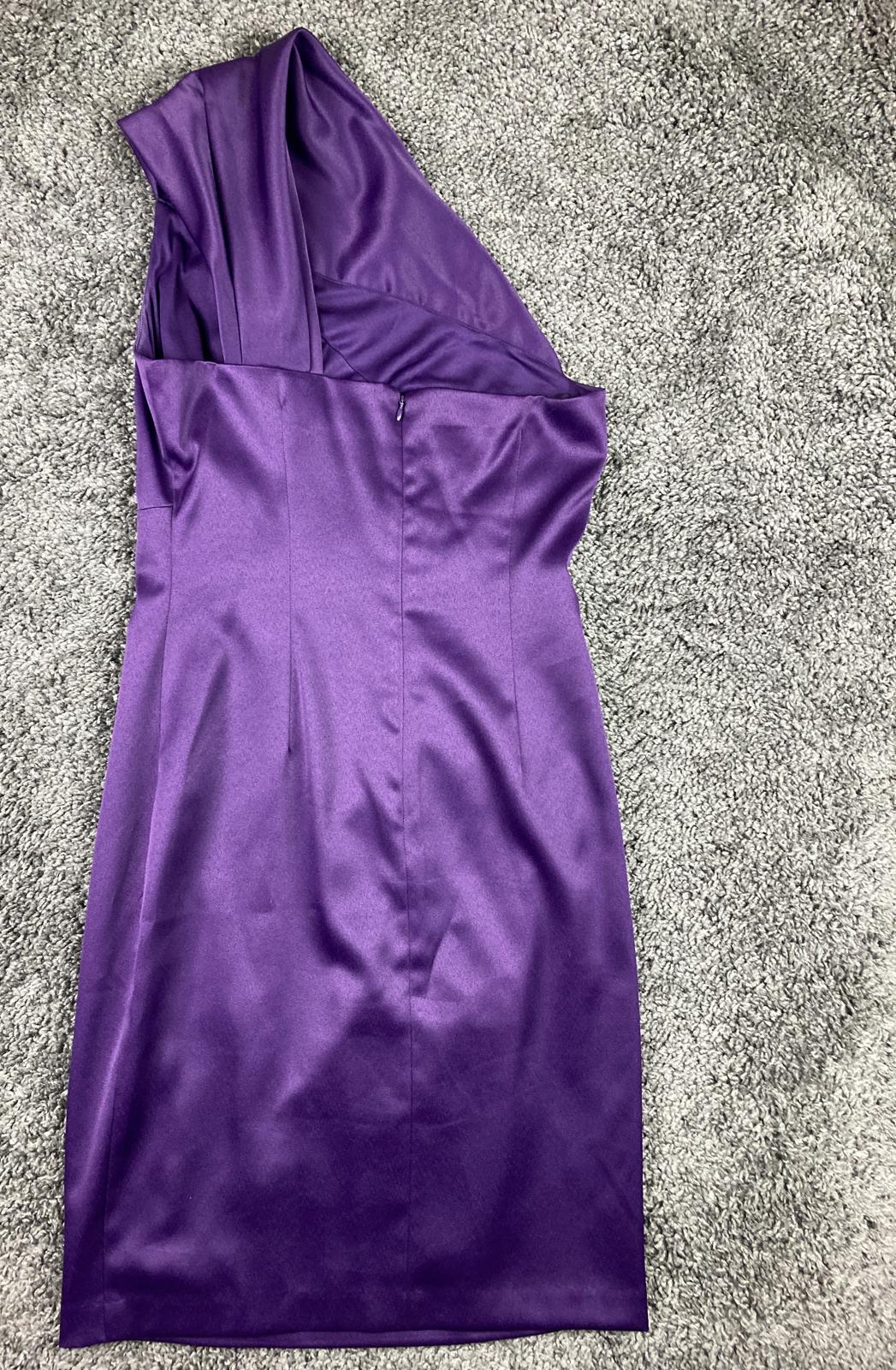 Eliza J Purple Satin One Shoulder Jeweled Brooch Cocktail Dress Lined Size 8