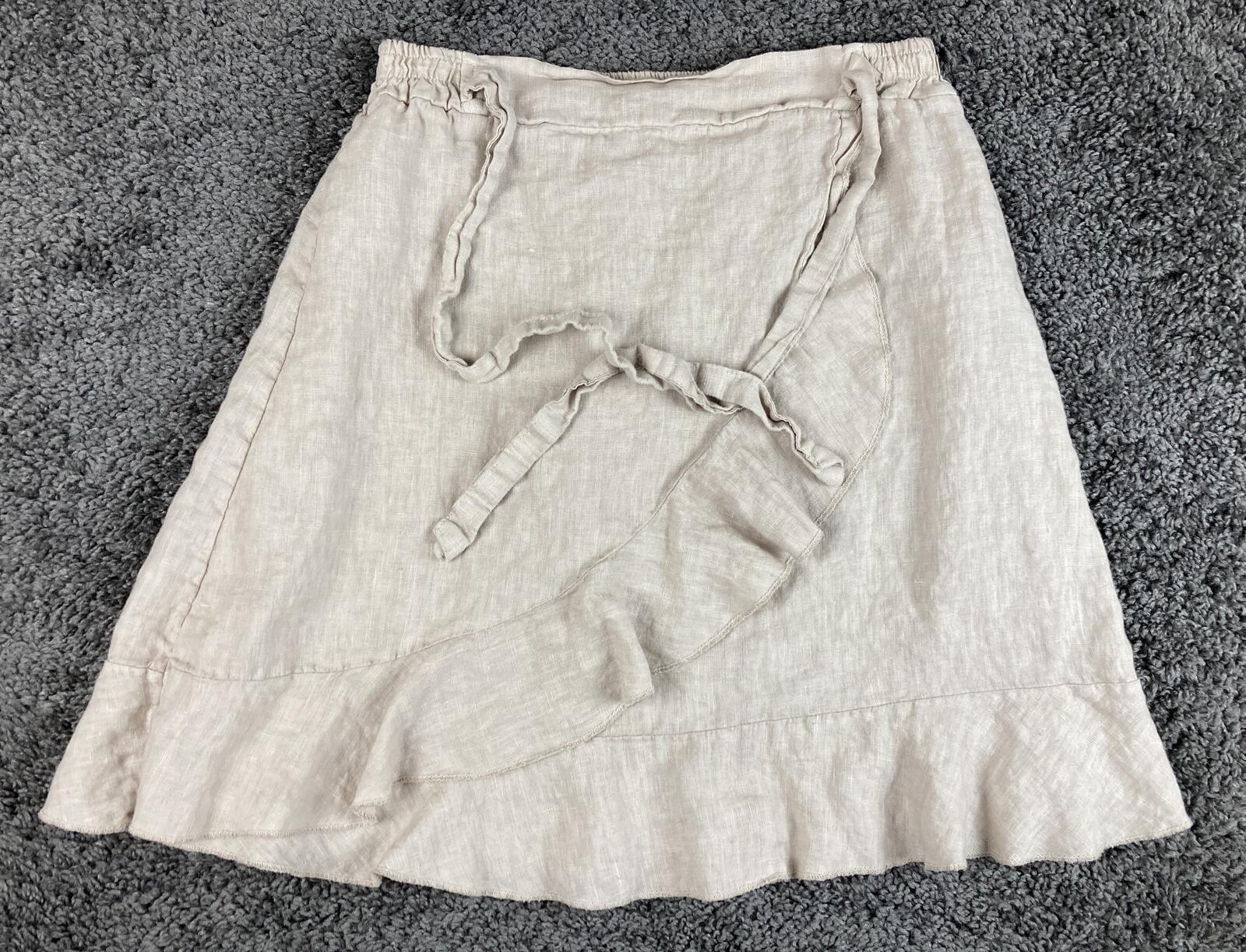 Lino Made In Italy 100% Linen Ruffle Wrap Skirt Beige Neutral Cottage Size L XL