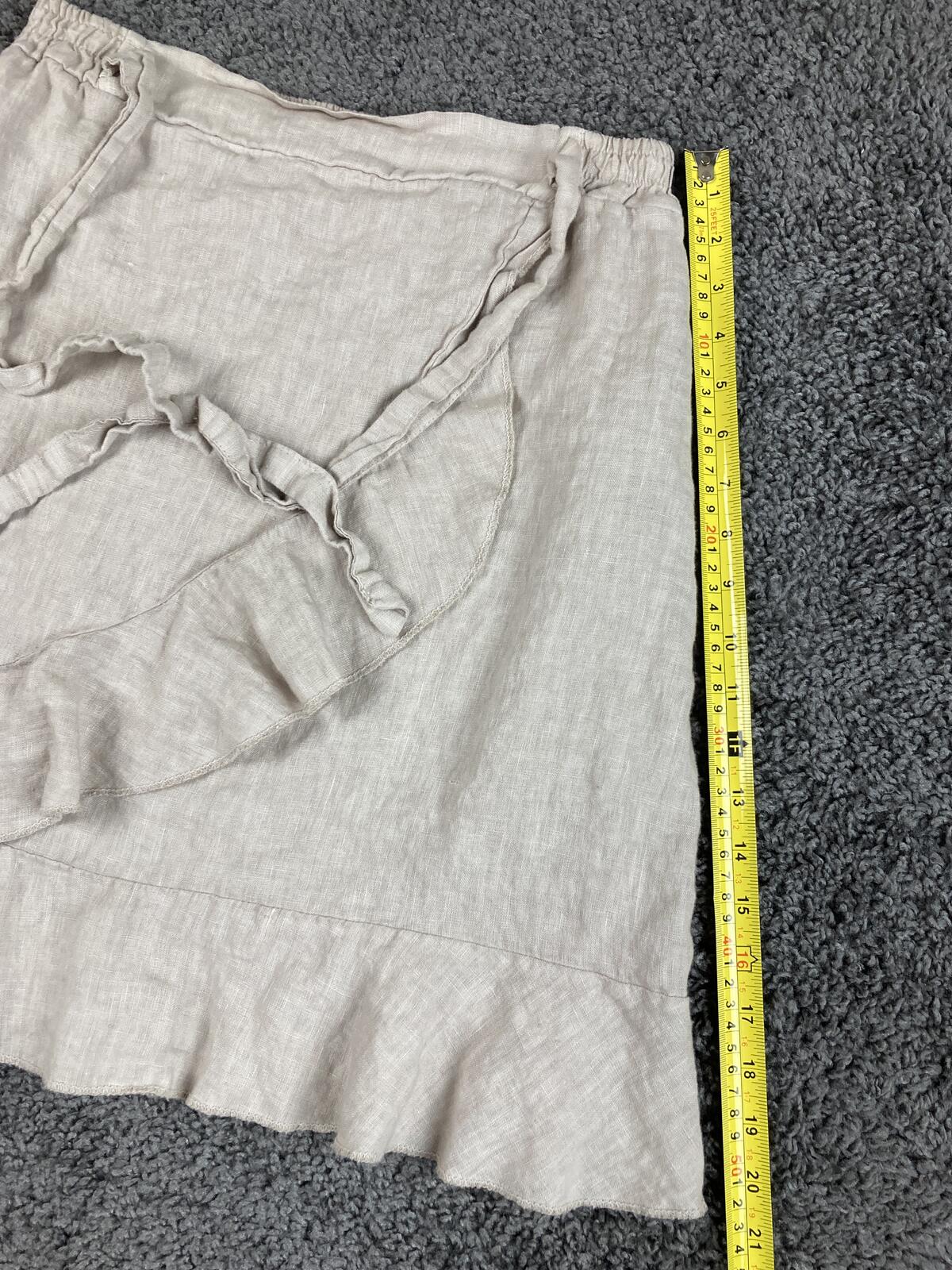 Lino Made In Italy 100% Linen Ruffle Wrap Skirt Beige Neutral Cottage Size L XL