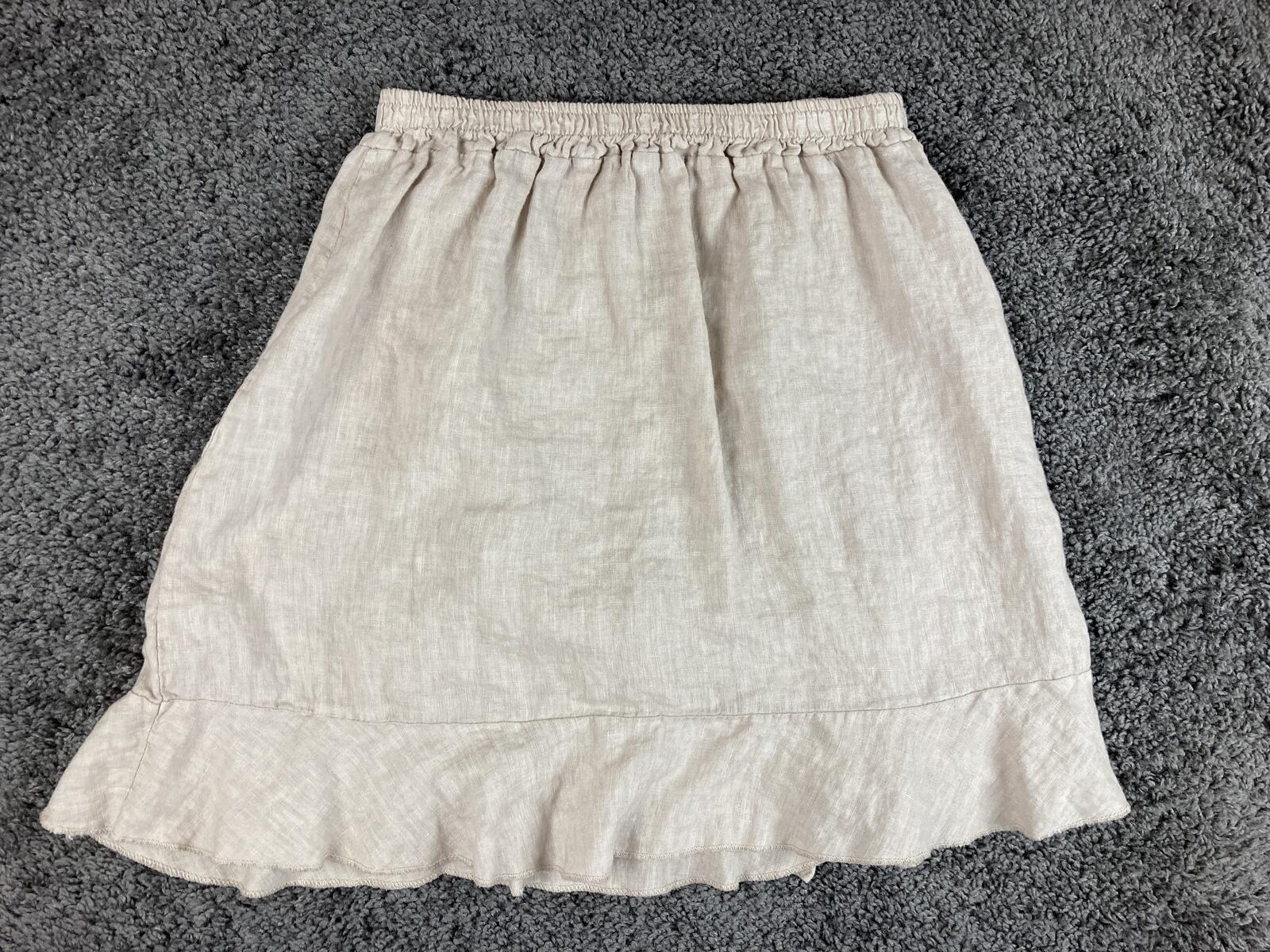 Lino Made In Italy 100% Linen Ruffle Wrap Skirt Beige Neutral Cottage Size L XL