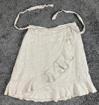 Lino Made In Italy 100% Linen Ruffle Wrap Skirt Beige Neutral Cottage Size L XL