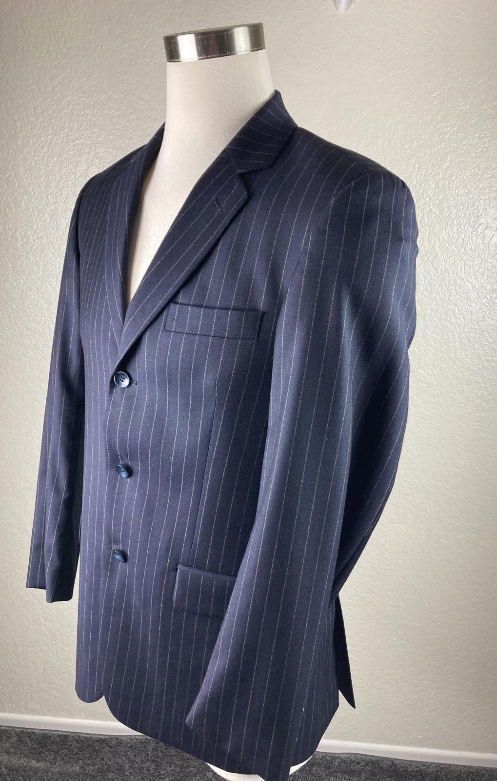 Emanuel Ungaro Striped Navy Blue Jacket 100% Wool Size 38R/32W