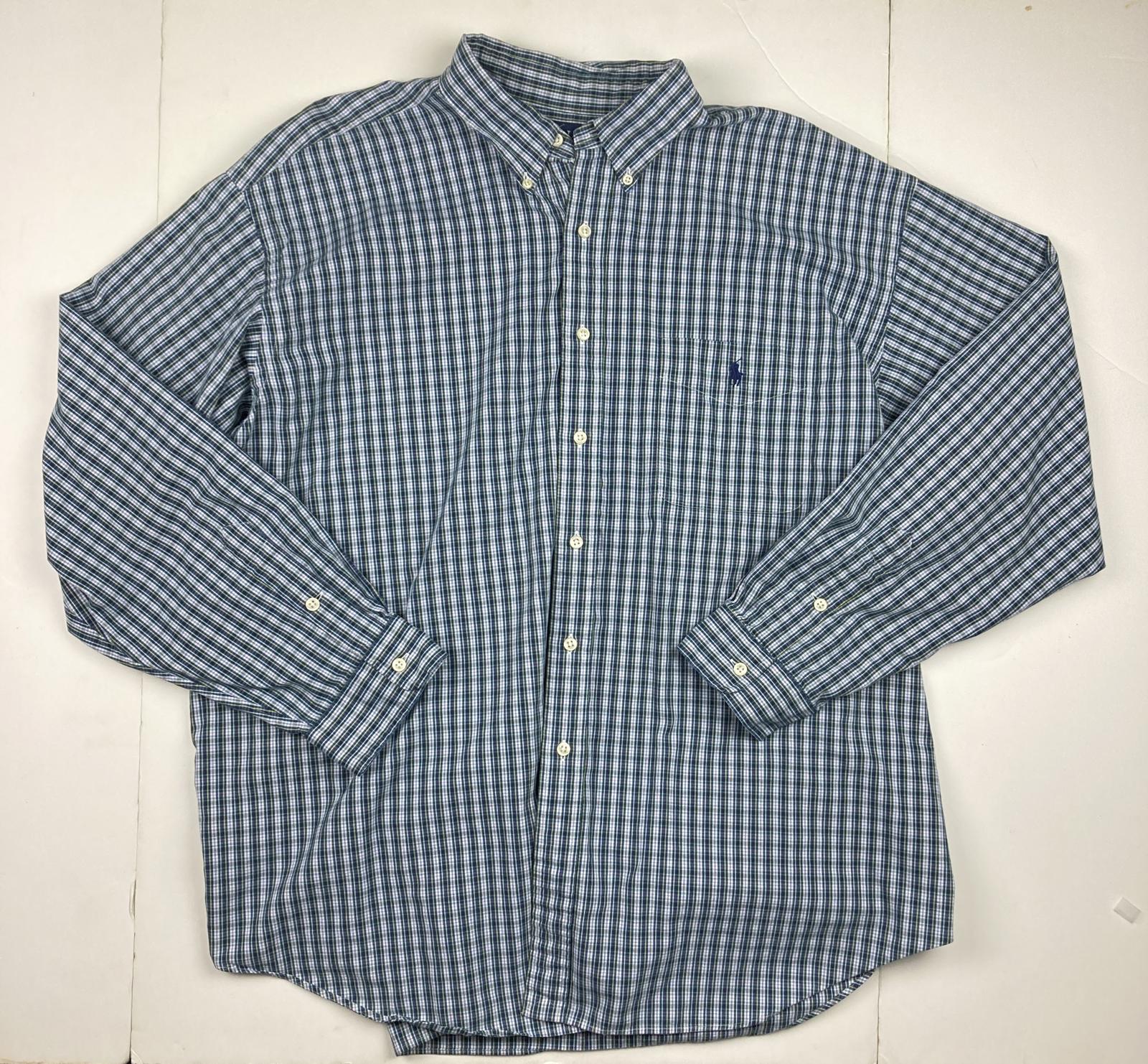 Ralph Lauren Big Shirt Sz XXL Green Blue Plaid Long Sleeve 100% Cotton