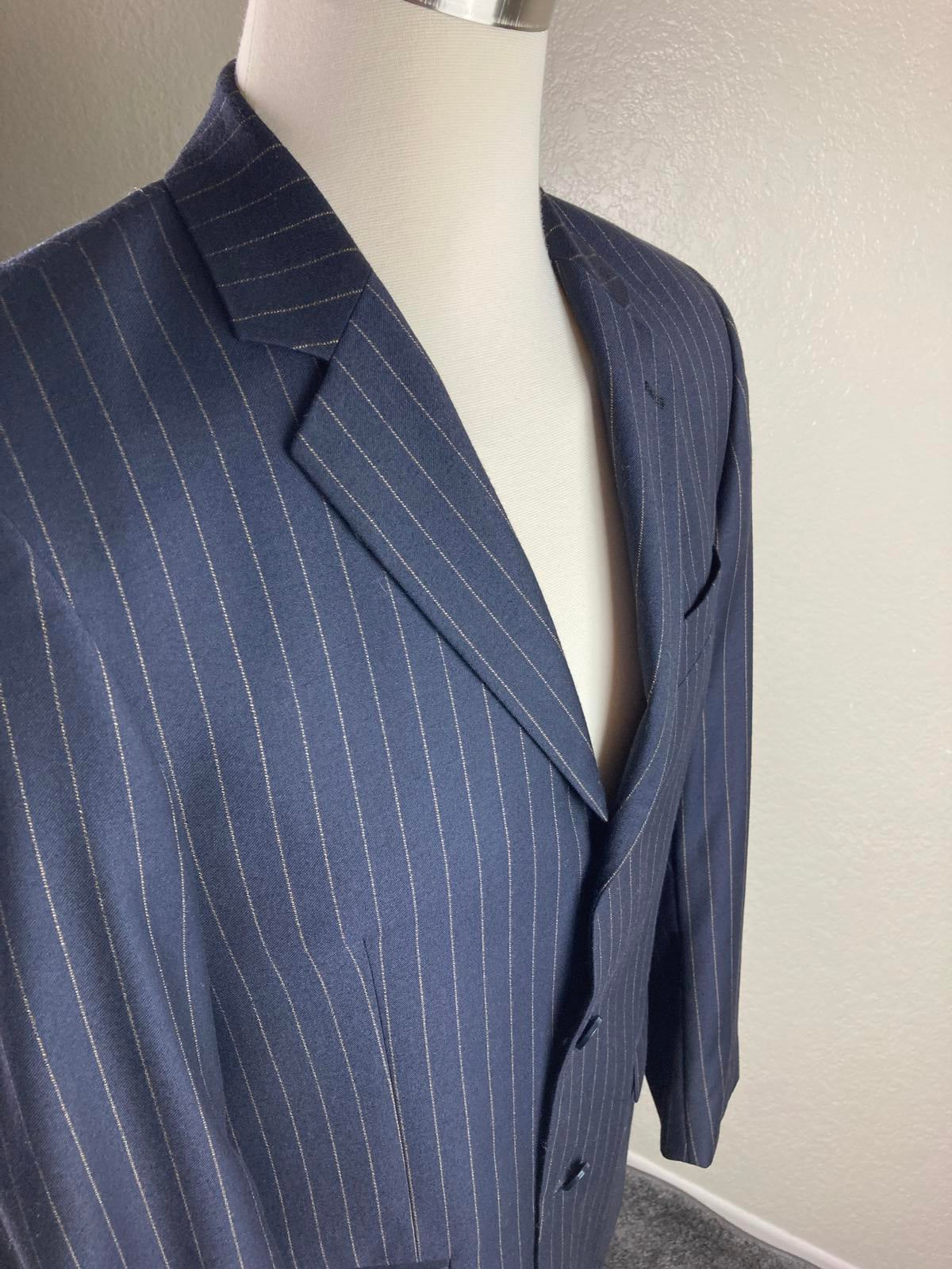 Emanuel Ungaro Striped Navy Blue Jacket 100% Wool Size 38R/32W