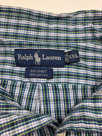Ralph Lauren Big Shirt Sz XXL Green Blue Plaid Long Sleeve 100% Cotton