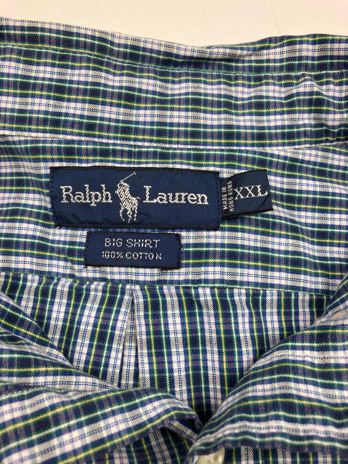 Ralph Lauren Big Shirt Sz XXL Green Blue Plaid Long Sleeve 100% Cotton