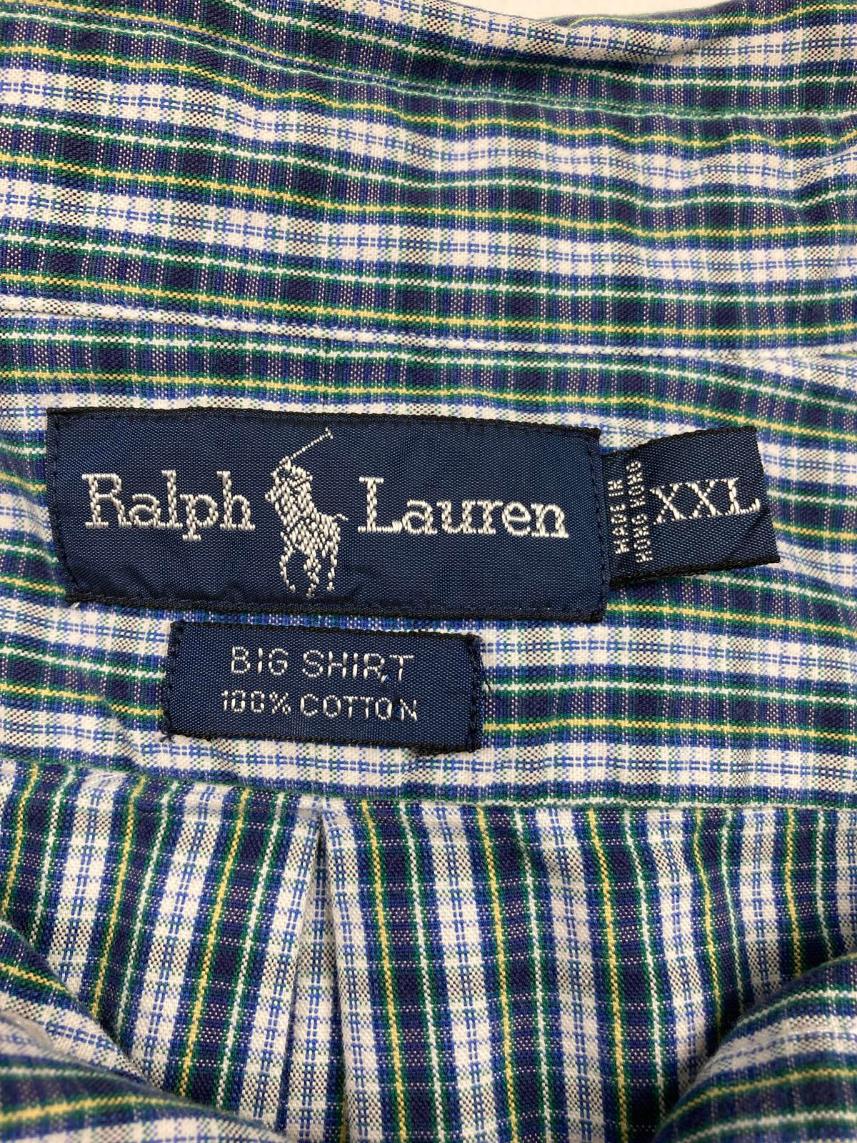 Ralph Lauren Big Shirt Sz XXL Green Blue Plaid Long Sleeve 100% Cotton