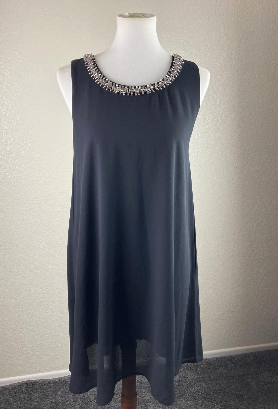 Zara Black Beaded Neckline Sleeveless Shift Dress Lined Cocktail Party Sz S