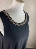 Zara Black Beaded Neckline Sleeveless Shift Dress Lined Cocktail Party Sz S