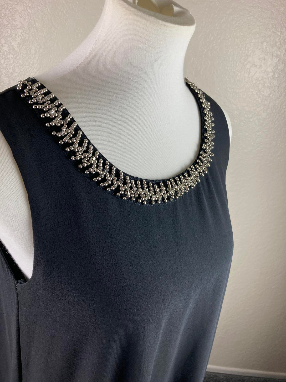 Zara Black Beaded Neckline Sleeveless Shift Dress Lined Cocktail Party Sz S