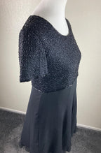 Papell Boutique Evening 100% Silk Beaded Bodice Black Fit Flare Dress Lined Sz 6