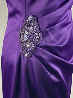 Eliza J Purple Satin One Shoulder Jeweled Brooch Cocktail Dress Lined Size 8