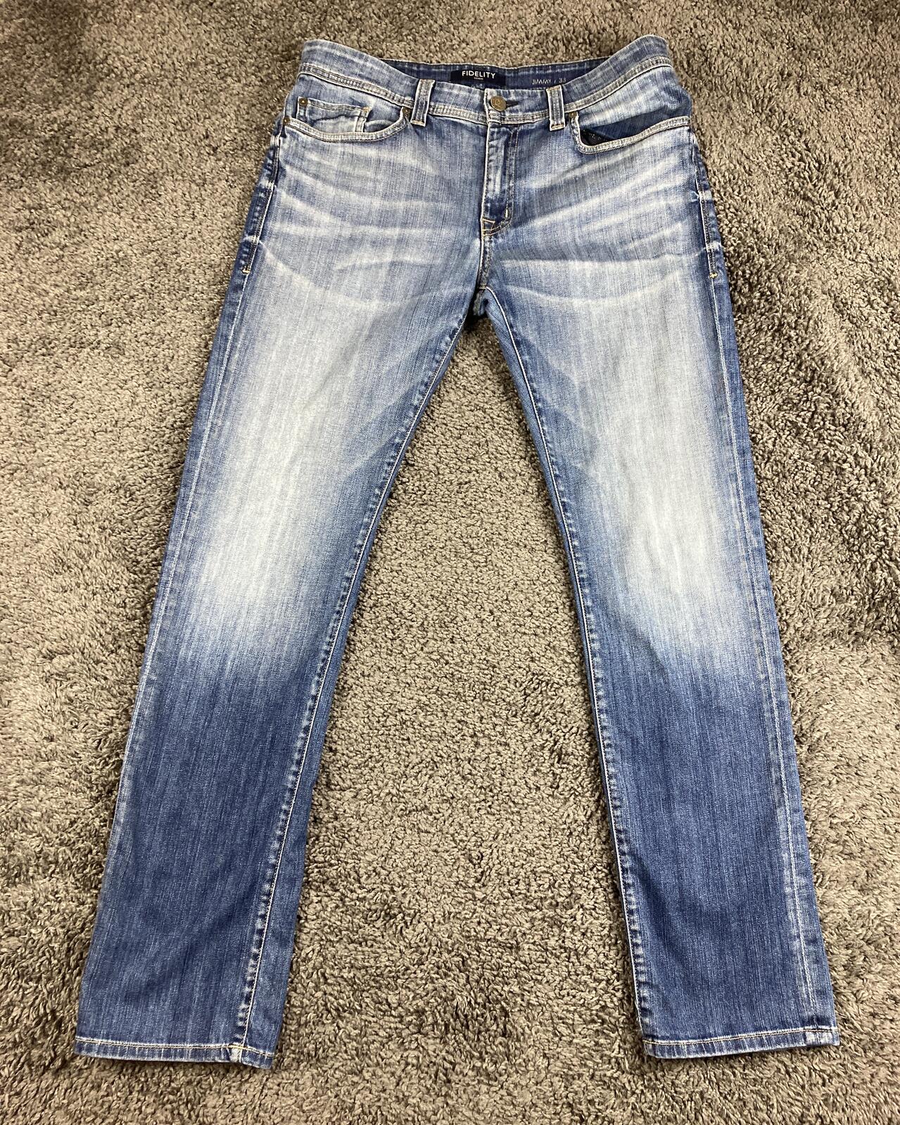 Fidelity Denim Jimmy Slim Straight Jeans Mens 33 Made in USA Blue Stretch