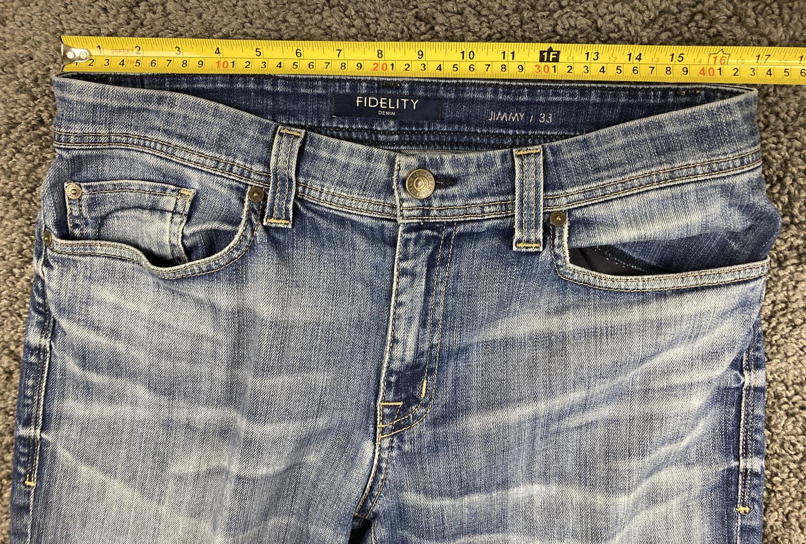 Fidelity Denim Jimmy Slim Straight Jeans Mens 33 Made in USA Blue Stretch