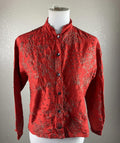 Chico's Design Red 100% Silk Embroidered Mandarin Collar Button Up Sz 0