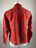 Chico's Design Red 100% Silk Embroidered Mandarin Collar Button Up Sz 0