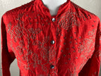 Chico's Design Red 100% Silk Embroidered Mandarin Collar Button Up Sz 0