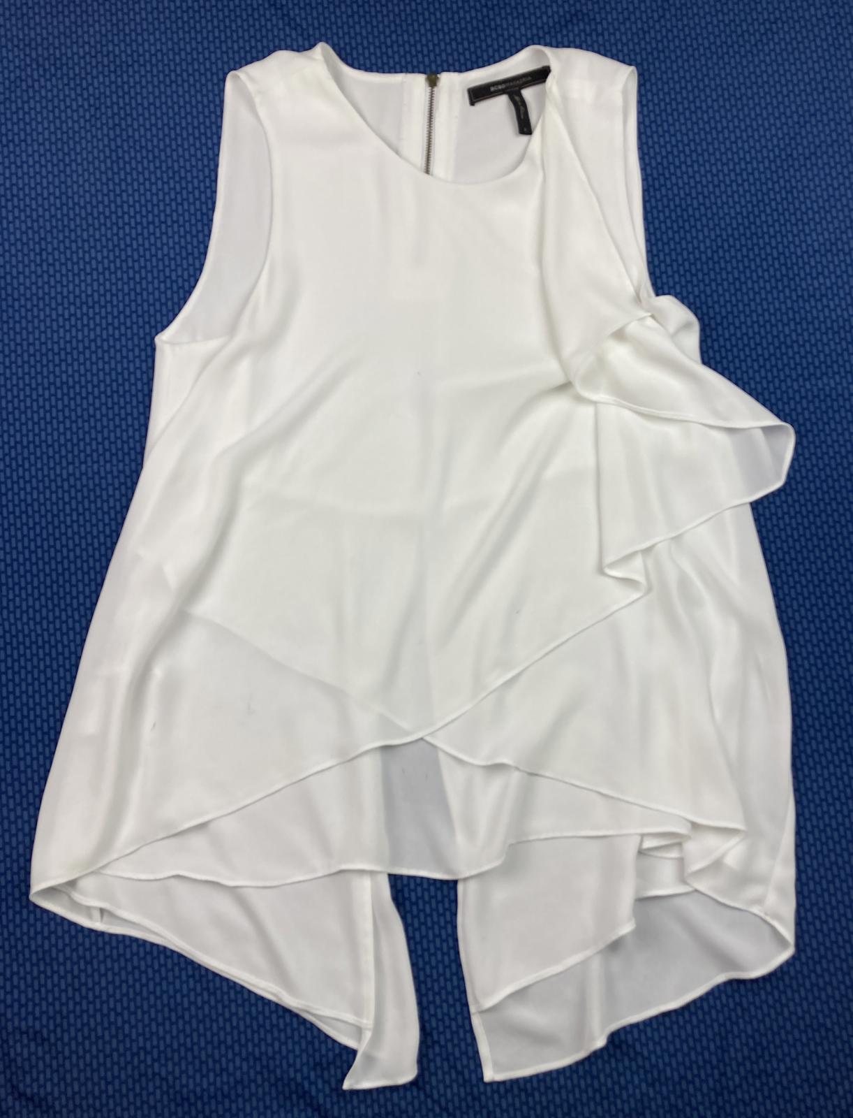 BCBG MaxAzria Top Womens Size Small Julianna White Sleeveless Ruffle Zip Back
