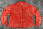 Chico's Design Red 100% Silk Embroidered Mandarin Collar Button Up Sz 0