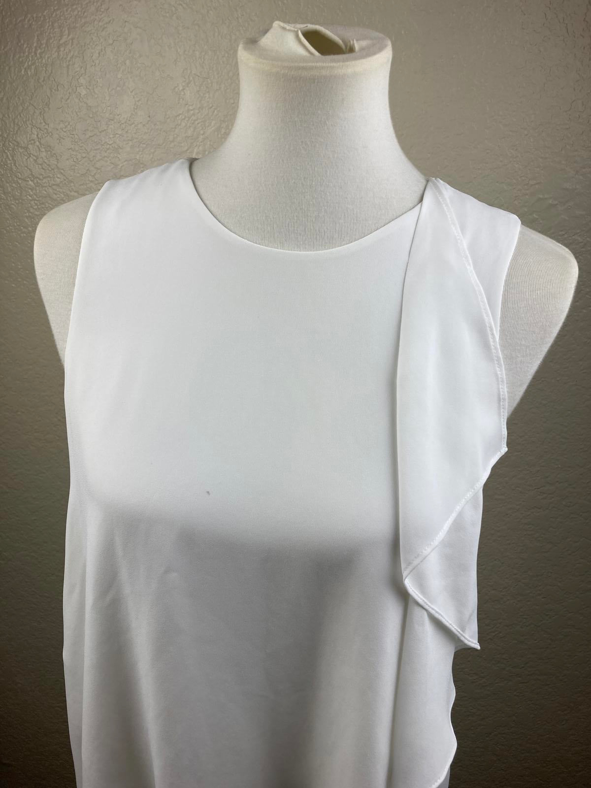 BCBG MaxAzria Top Womens Size Small Julianna White Sleeveless Ruffle Zip Back