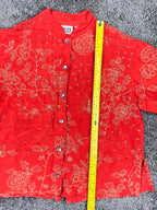 Chico's Design Red 100% Silk Embroidered Mandarin Collar Button Up Sz 0