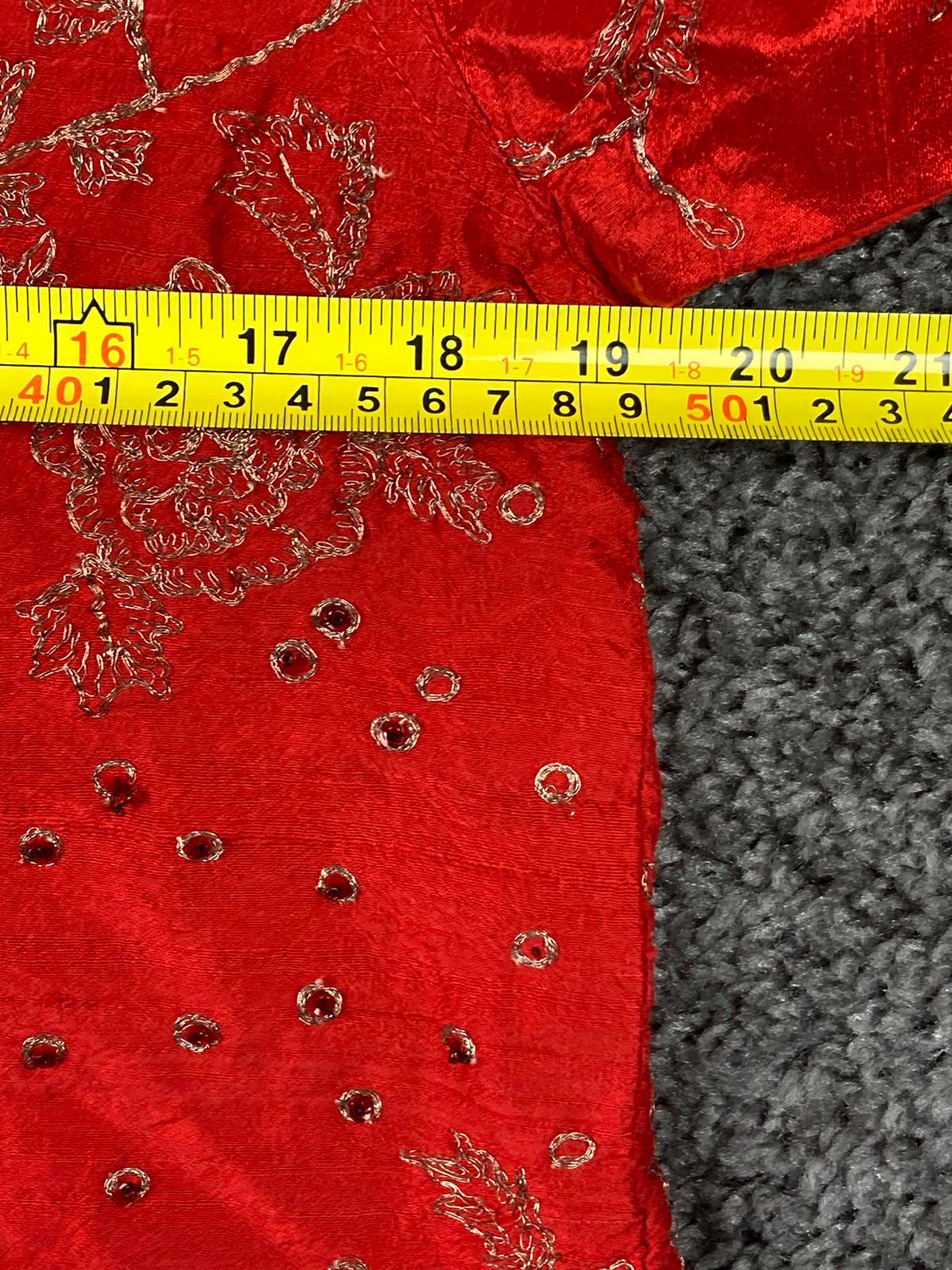 Chico's Design Red 100% Silk Embroidered Mandarin Collar Button Up Sz 0