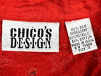 Chico's Design Red 100% Silk Embroidered Mandarin Collar Button Up Sz 0