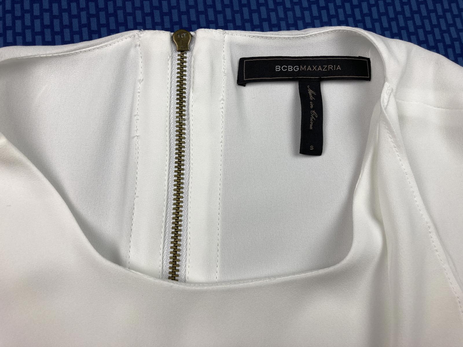 BCBG MaxAzria Top Womens Size Small Julianna White Sleeveless Ruffle Zip Back