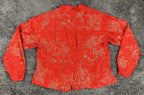 Chico's Design Red 100% Silk Embroidered Mandarin Collar Button Up Sz 0