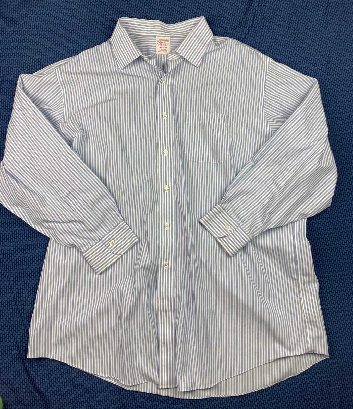 Brooks Brothers Madison Supima Cotton Mens Dress Shirt 17.5-33 Blue White Stripe
