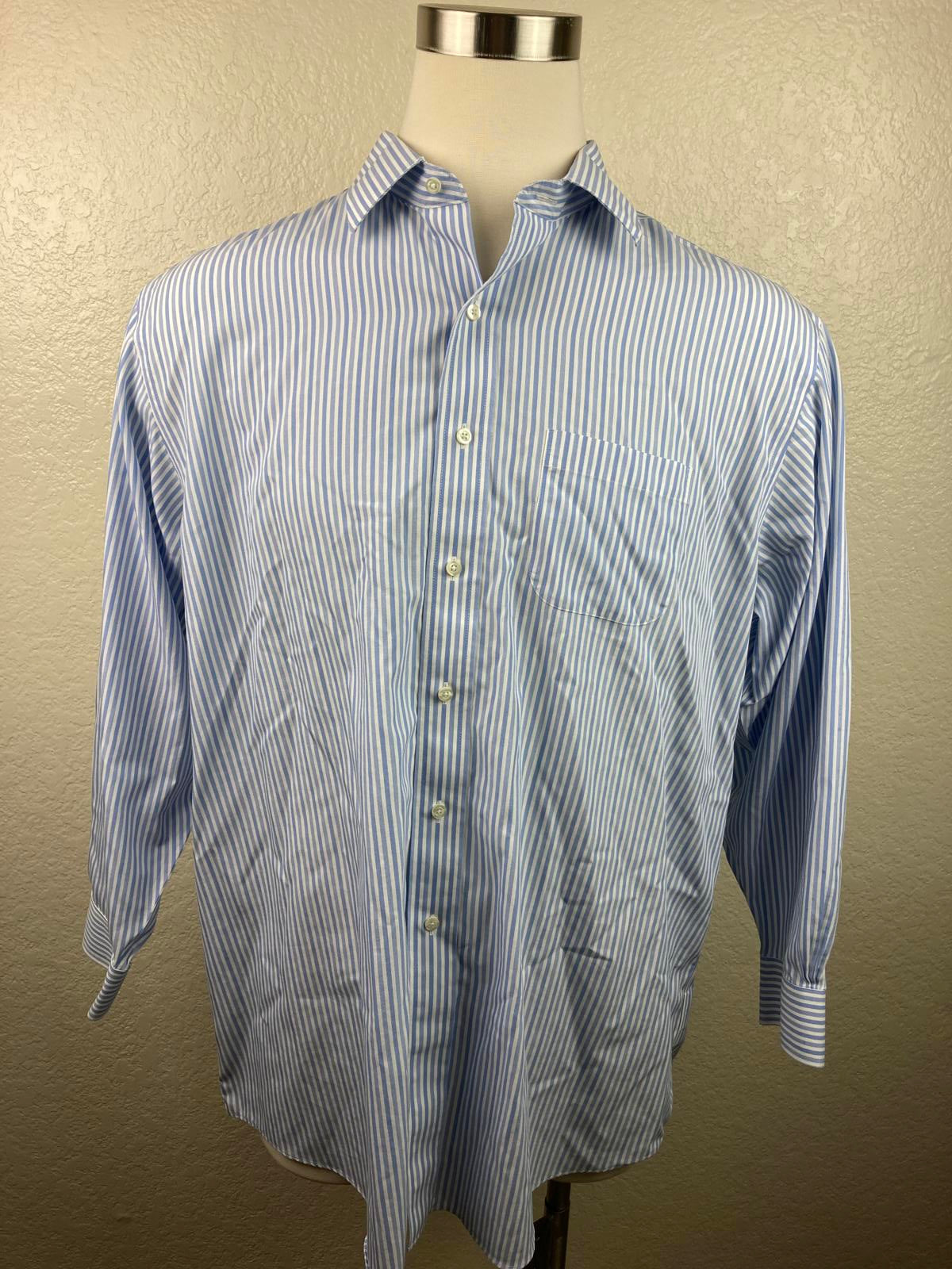 Brooks Brothers Madison Supima Cotton Mens Dress Shirt 17.5-33 Blue White Stripe