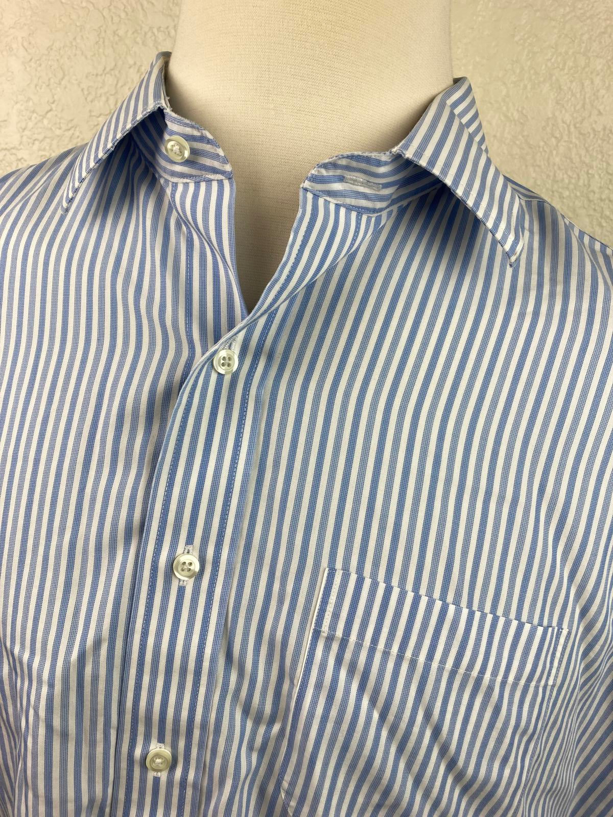 Brooks Brothers Madison Supima Cotton Mens Dress Shirt 17.5-33 Blue White Stripe