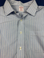 Brooks Brothers Madison Supima Cotton Mens Dress Shirt 17.5-33 Blue White Stripe