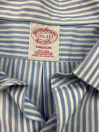 Brooks Brothers Madison Supima Cotton Mens Dress Shirt 17.5-33 Blue White Stripe