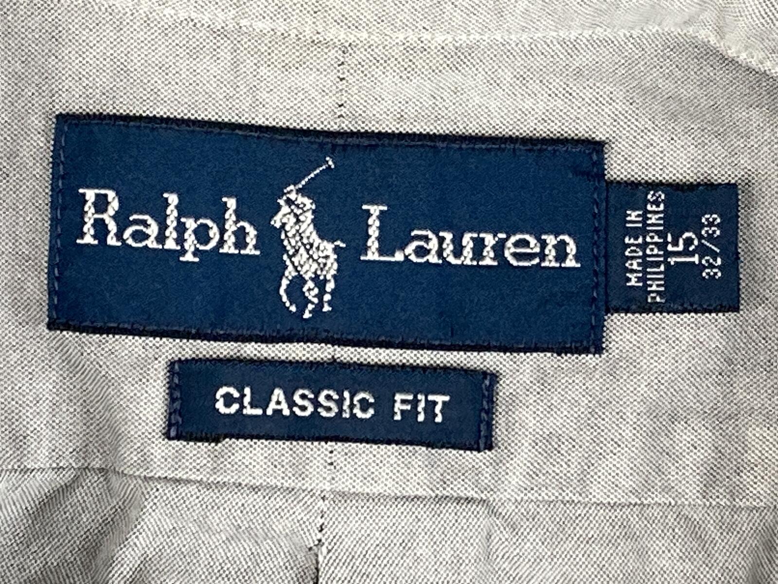 Vintage Polo Ralph Lauren Oxford Shirt Men's Gray Gray Pony Classic Fit Sz 15