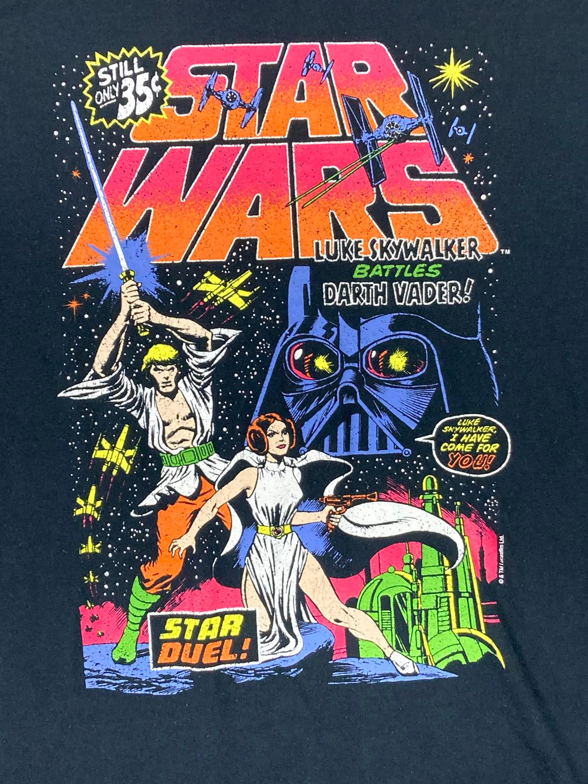 Star Wars Luke Skywalker Battles Darth Vader Comic Cover Graphic T-Shirt Sz L