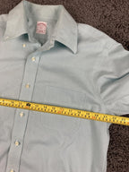 Brooks Brothers 346 Dress Shirt Mens Aqua Blue Micro Check No Iron Cotton Sz 15