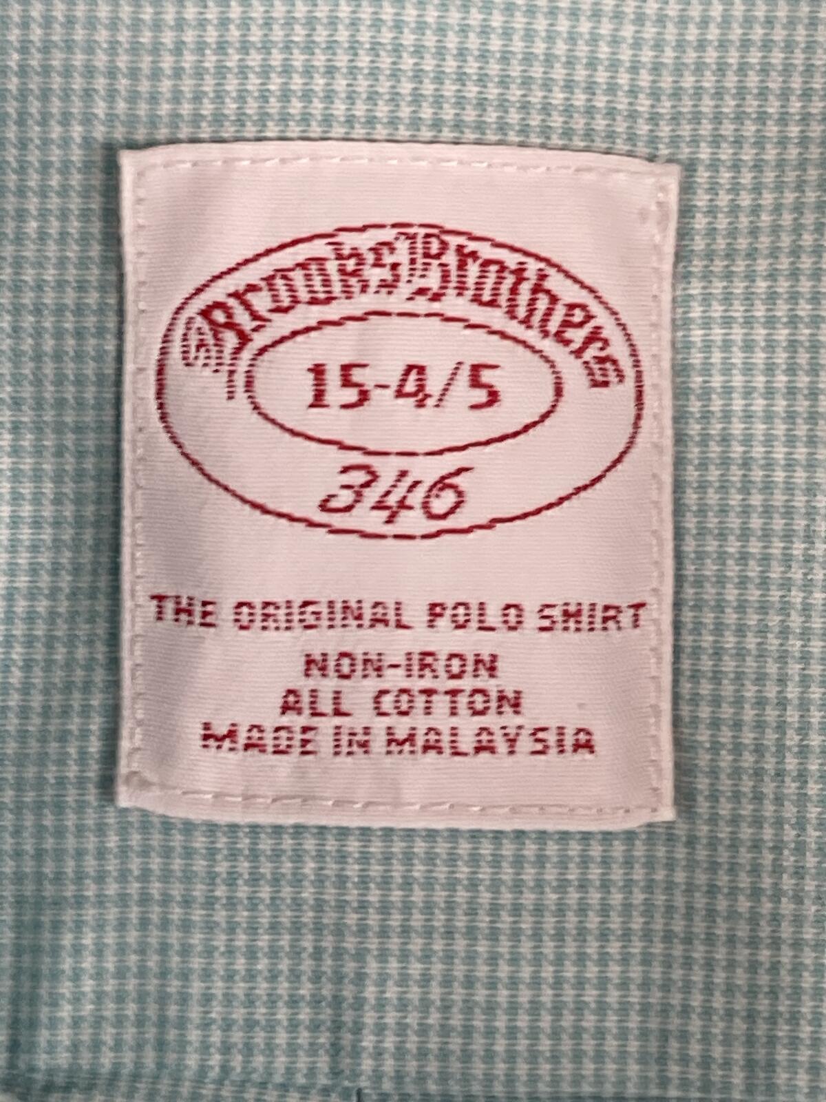 Brooks Brothers 346 Dress Shirt Mens Aqua Blue Micro Check No Iron Cotton Sz 15