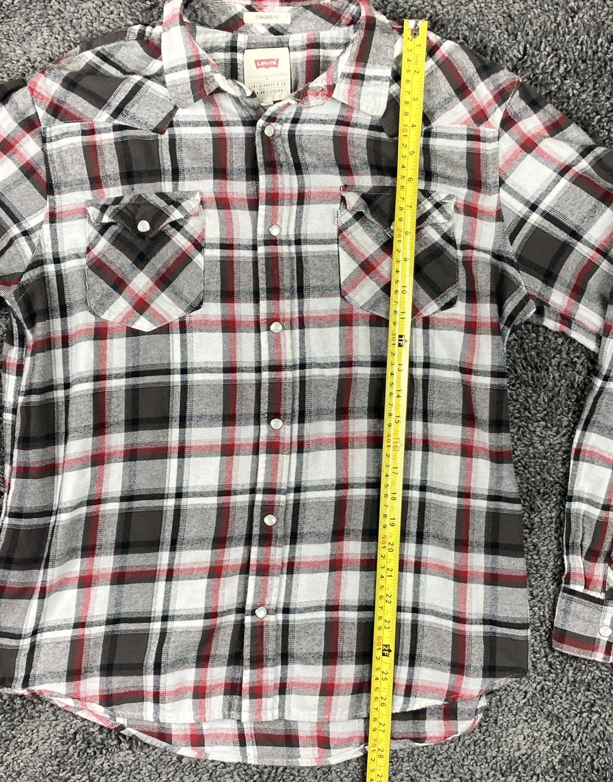 Levi’s Men’s Shirt Standard Fit  Red Black White Plaid Pearl Snap Western Sz L