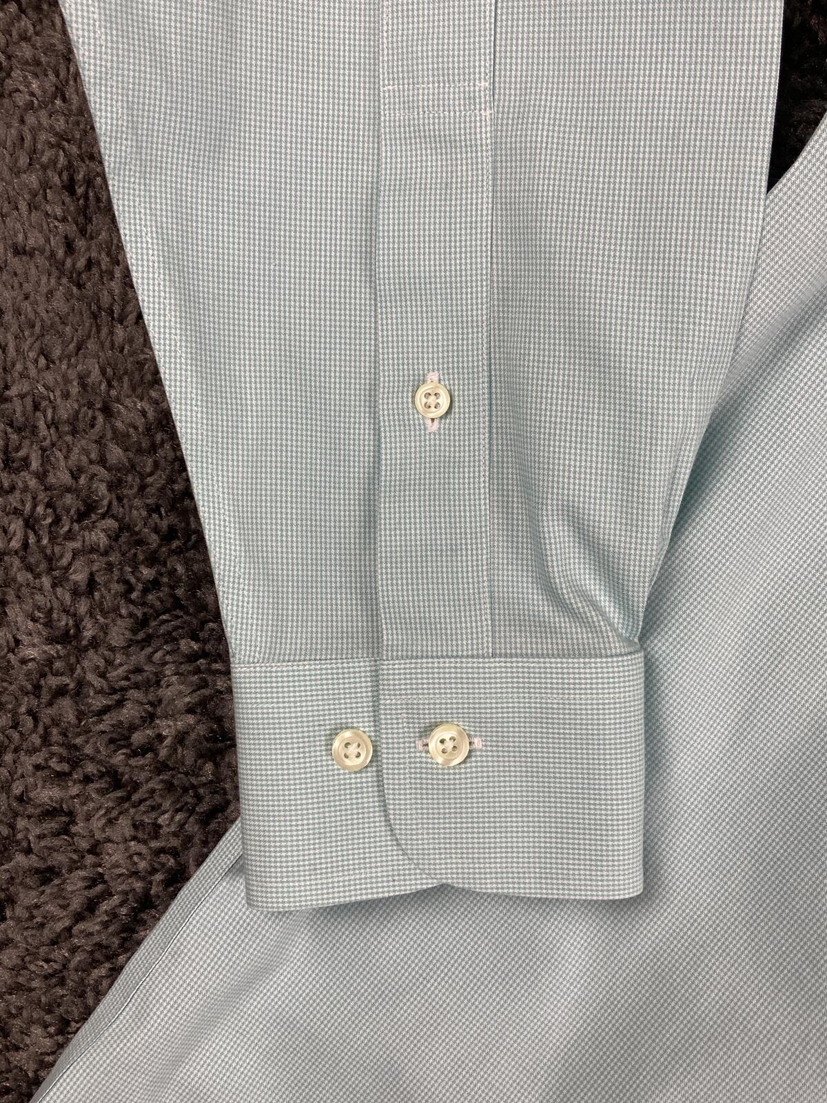 Brooks Brothers 346 Dress Shirt Mens Aqua Blue Micro Check No Iron Cotton Sz 15