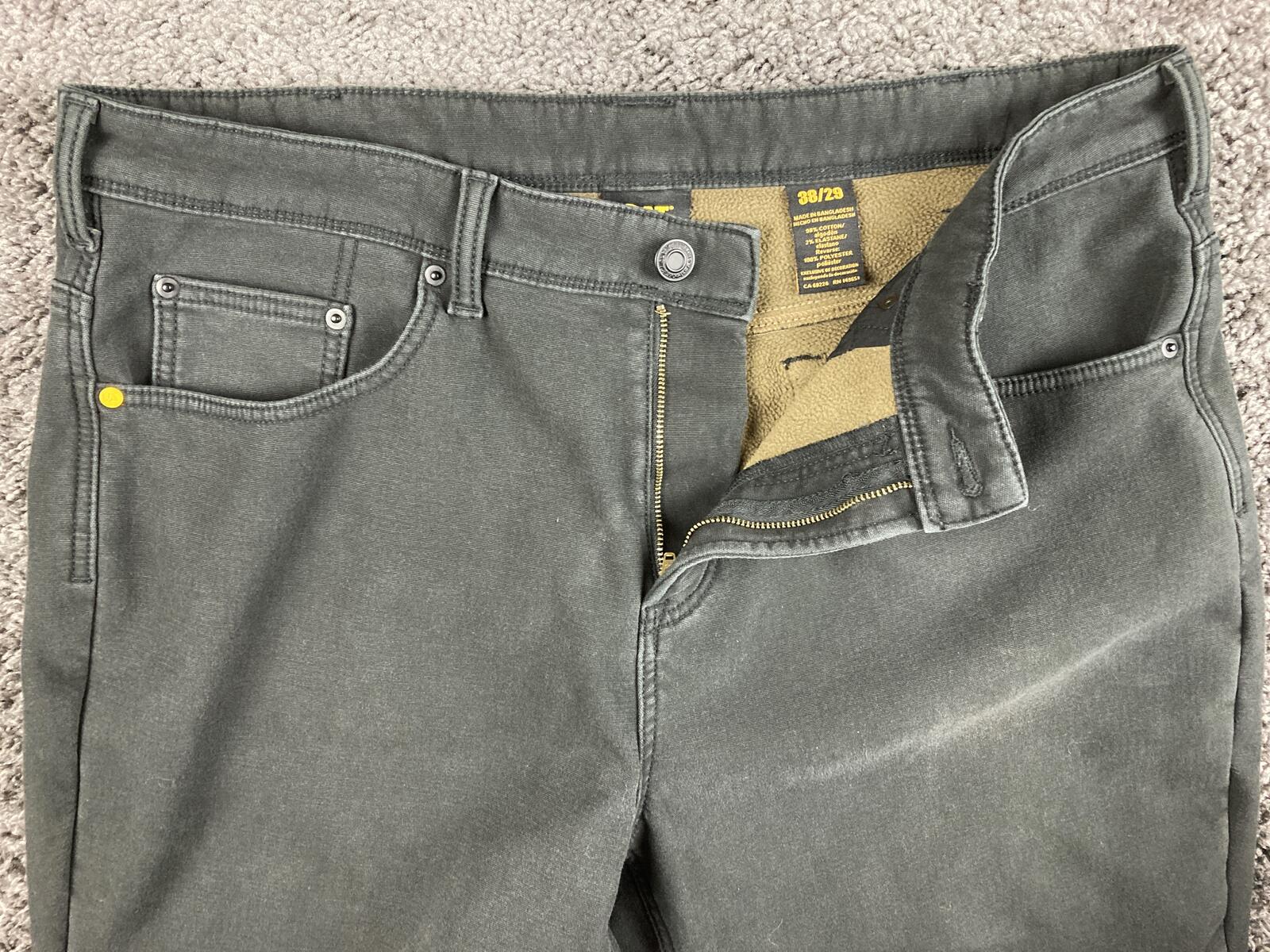 CAT Caterpillar Black Stretch Canvas Fleece Lined Work Pants Cotton Blend 38x29