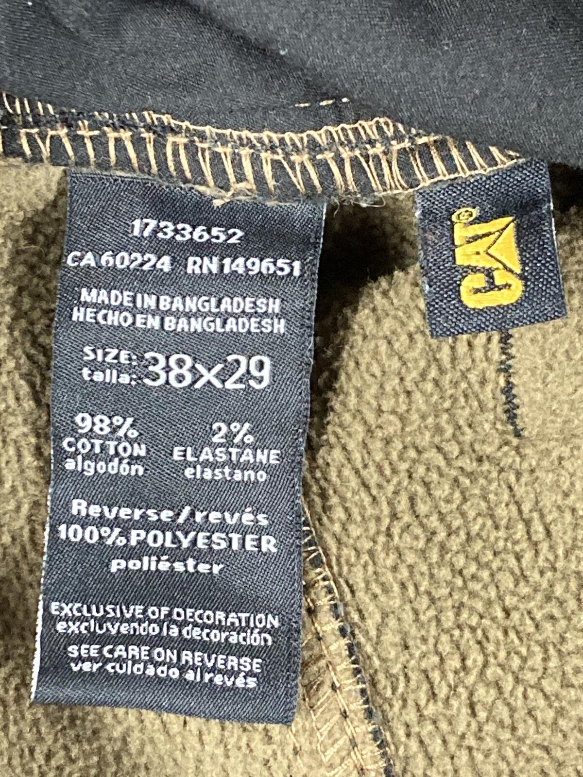 CAT Caterpillar Black Stretch Canvas Fleece Lined Work Pants Cotton Blend 38x29