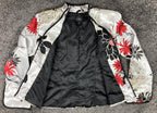 MSK Petite Satin Floral Jacket White Red Black Zip Front Lined Long Sleeve Sz PM