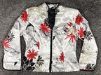 MSK Petite Satin Floral Jacket White Red Black Zip Front Lined Long Sleeve Sz PM