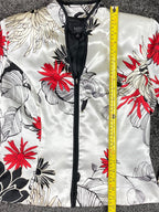 MSK Petite Satin Floral Jacket White Red Black Zip Front Lined Long Sleeve Sz PM