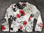 MSK Petite Satin Floral Jacket White Red Black Zip Front Lined Long Sleeve Sz PM