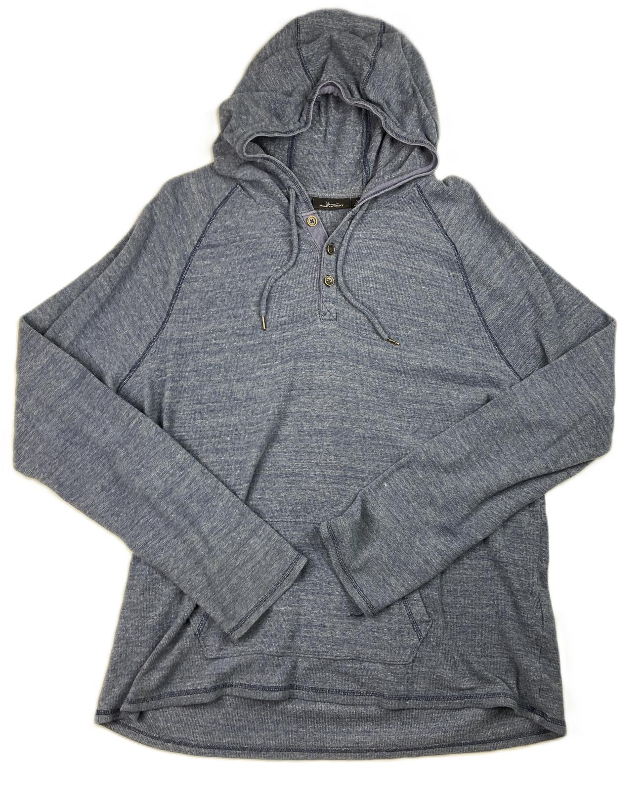 Marc Anthony Blue Pullover Hoodie Men’s Size X-Large Button Placket Mid Pocket