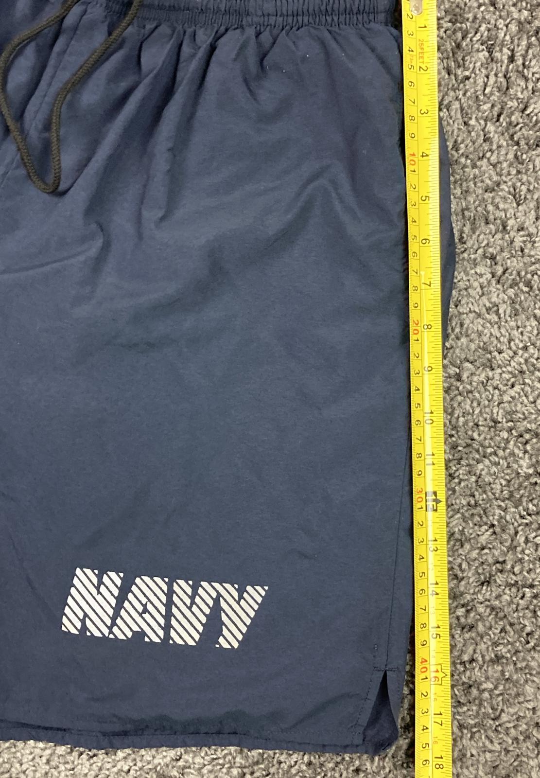 Men’s Navy Blue Athletic Shorts Medium Drawstring Pockets NAVY Logo